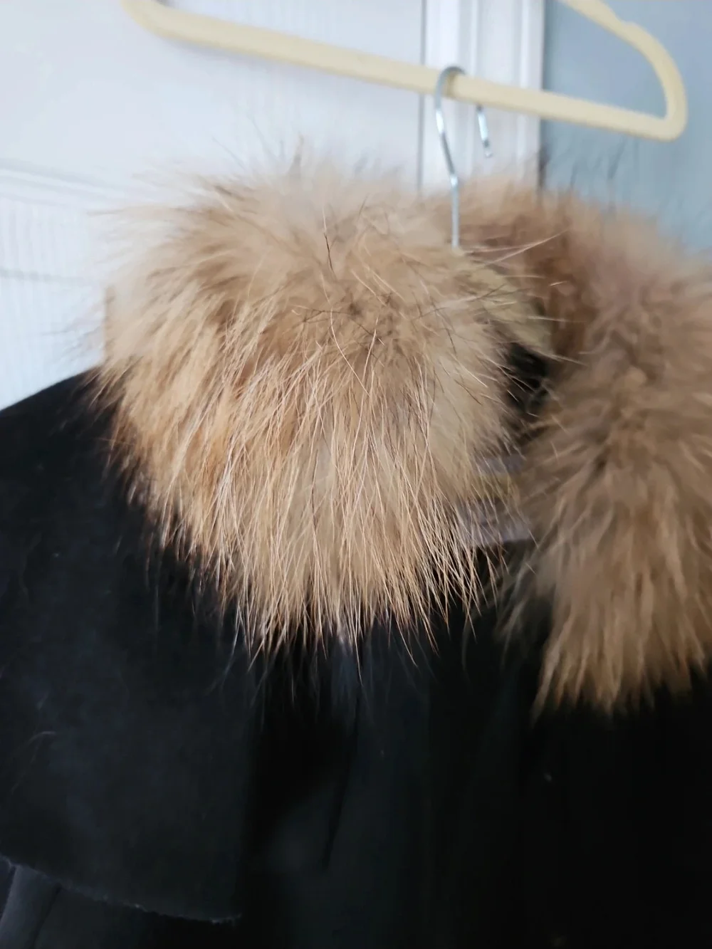 Kids Black Wool Cape with Real Fur Collar